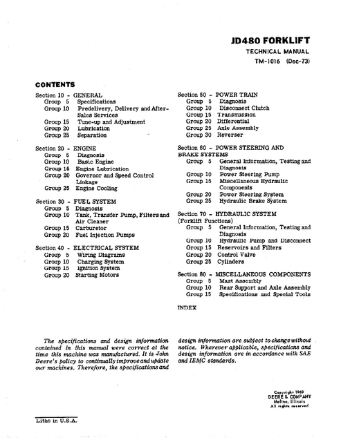 John Deere JD480 Forklift Service Repair Manual PDF