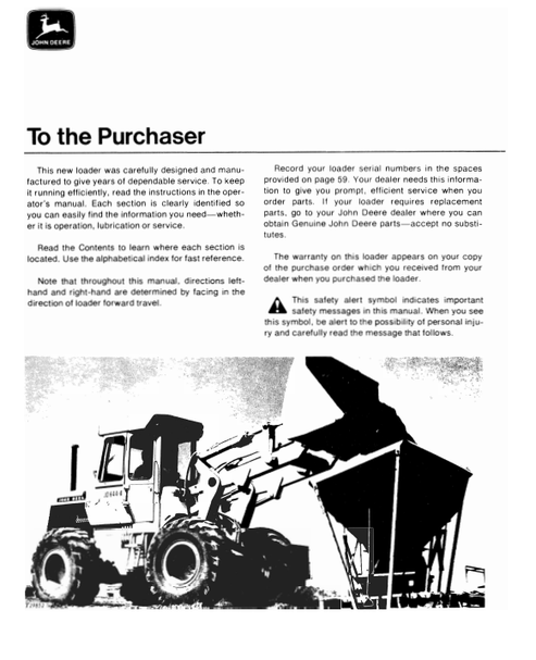 John Deere JD644-A Loader Operating Manual OMT41431