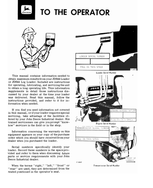John Deere JD644 Loader Operating Manual OMT32952
