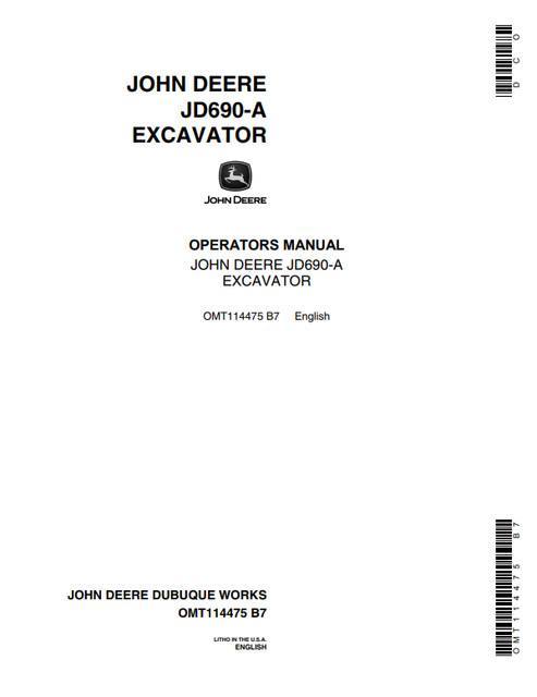 John Deere JD690-A Excavator Operator Manual OMT114475 PDF