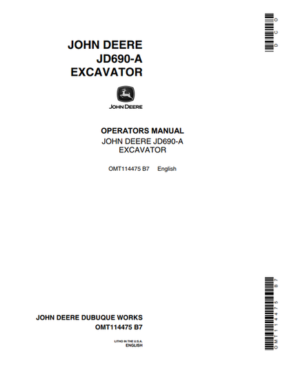 John Deere JD690-A Excavator Operator Manual OMT114475 PDF