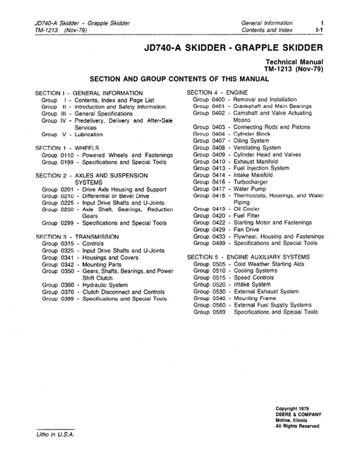 John Deere JD740-A Skidder Technical Repair Manual TM1213 PDF