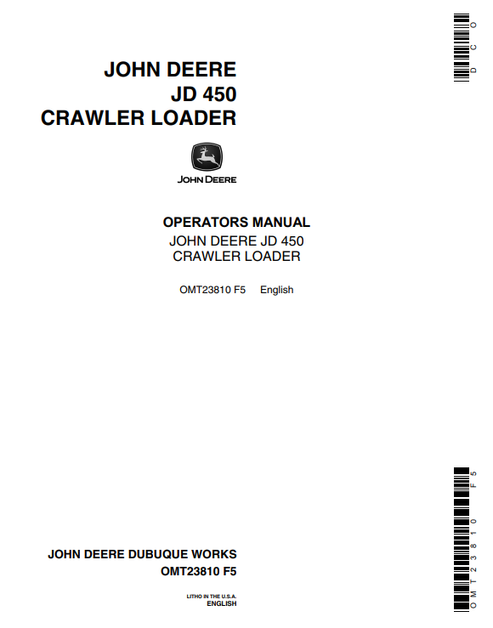 John Deere JD 450 Crawler Loader Operator Manual OMT23810 PDF