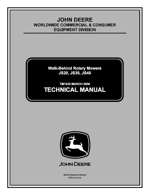 John Deere JS20 JS30 JS40 Walk-Behind Rotary Mower Technical Manual TM1335