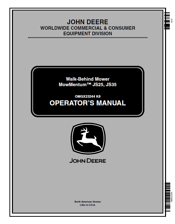 John Deere JS25, JS35 Walk-Behind Mower MowMentum Operator Manual OMGX23244 PDF