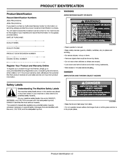 John Deere JS25 & JS35 Walk-Behind Mower Operating & Maintenance Manual