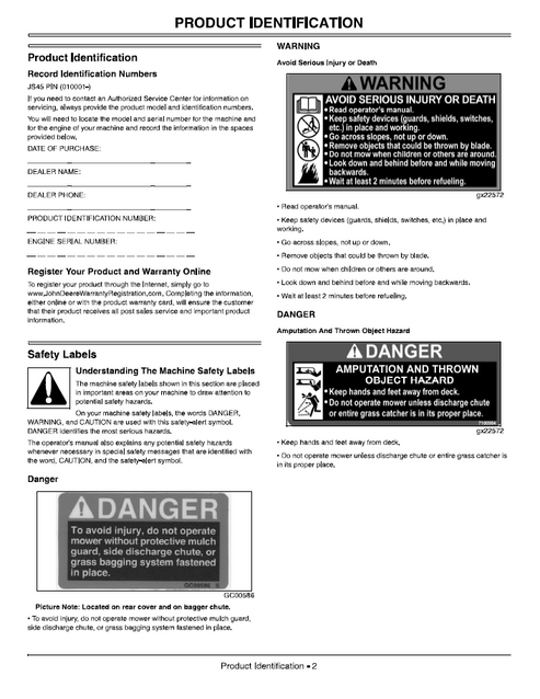 John Deere JS45 Walk-Behind Mower Operating & Maintenance Manual