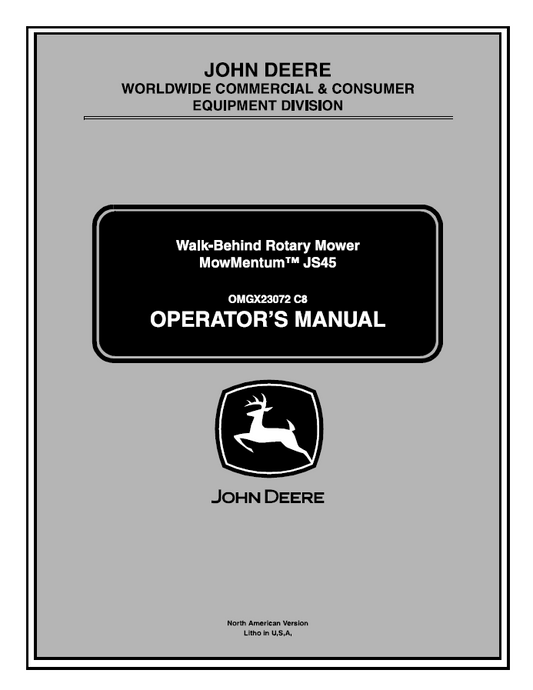 John Deere JS45 Walk-Behind Rotary Mower MowMentum Operator Manual OMGX23072 PDF 