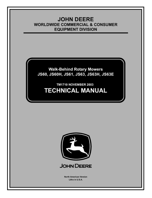 John Deere JS60-JS63E Walk-Behind Rotary Mower Technical Manual PDF