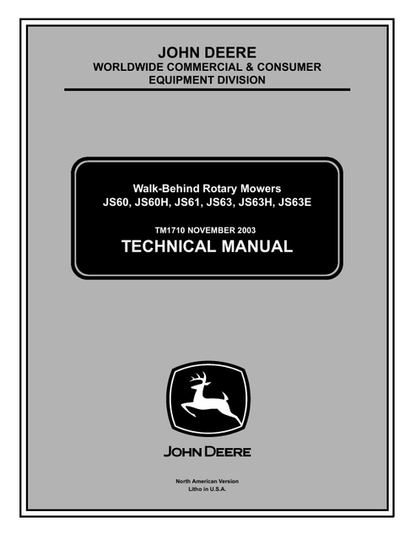 John Deere JS60-JS63E Walk-Behind Rotary Mower Technical Manual PDF