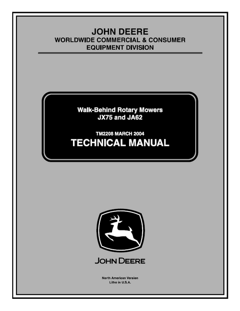 John Deere JX75 & JA62 Walk-Behind Rotary Mower Manual TM2208