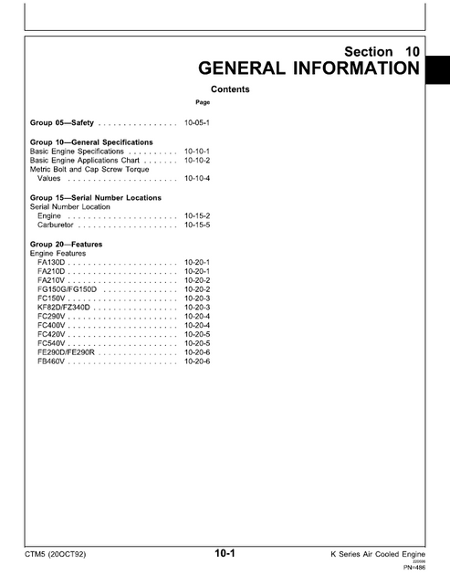 John Deere K Series Air-Cooled Engine Repair Manual CTM5