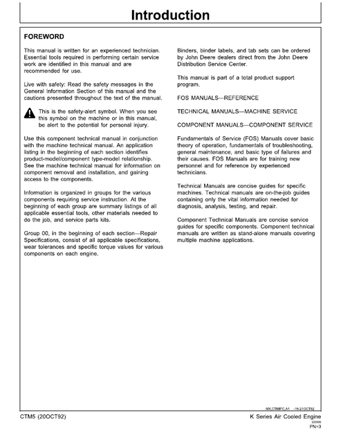 John Deere K Series Air-Cooled Engine Service & Repair Manual CTM5
