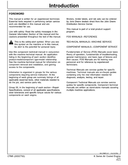 John Deere K Series Air-Cooled Engine Service & Repair Manual CTM5