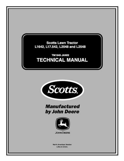 John Deere L1642 L17542 L2048 L2548 Scotts Lawn Tractor Manual TM1949