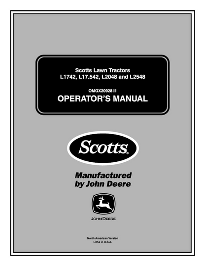 John Deere L1742 L17542 L2048 L2548 Scotts Lawn Tractor Manual