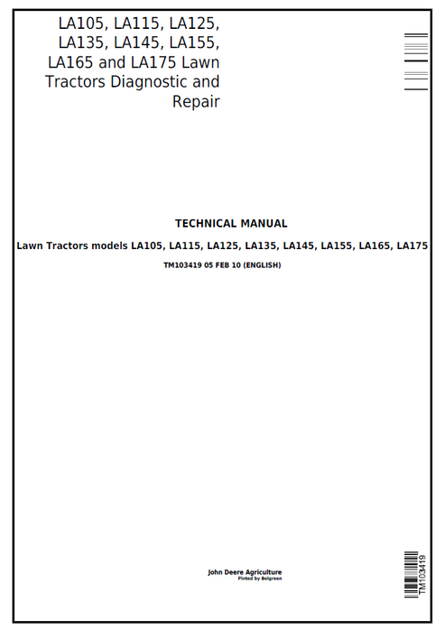 John Deere LA105 LA115 LA125 LA135 LA145 LA155 LA165 LA175 Manual TM103419