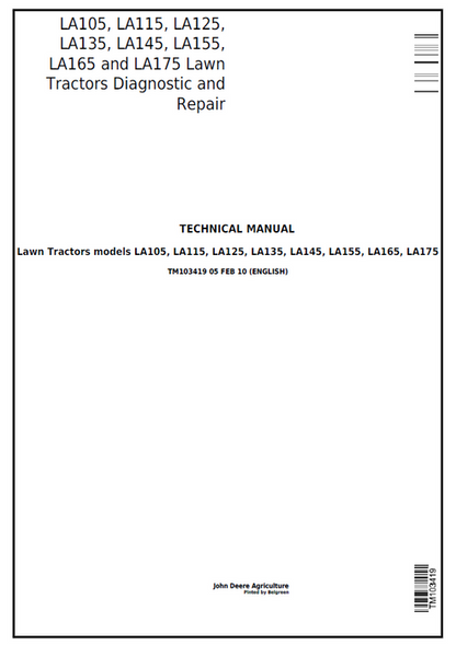 John Deere LA105 LA115 LA125 LA135 LA145 LA155 LA165 LA175 Manual TM103419