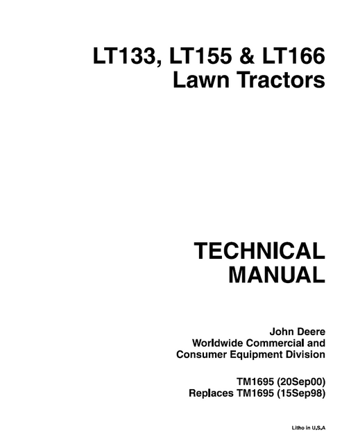 John Deere LT133, LT155 & LT166 Lawn Tractor Technical Manual TM1695