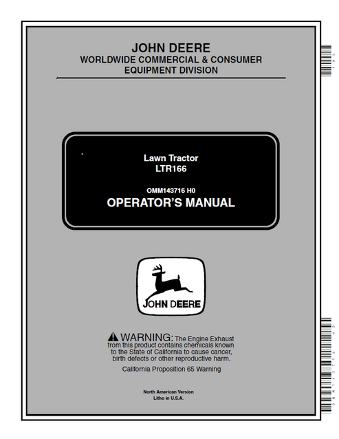 John Deere LTR166 Lawn Tractor Technical Manual OMM143716