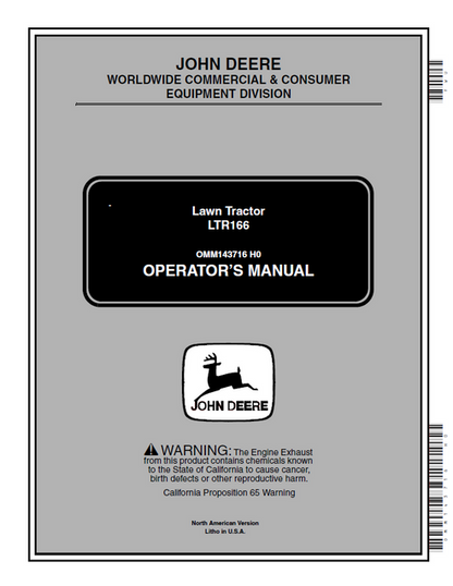 John Deere LTR166 Lawn Tractor Technical Manual OMM143716