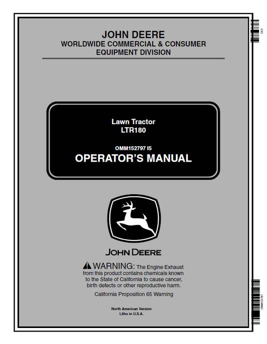 John Deere LTR180 Lawn Tractors Operator Manual OMM152797 PDF