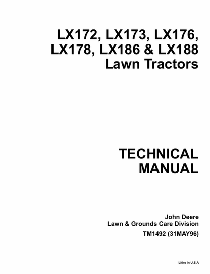 John Deere LX172 LX173 LX176 LX178 LX186 LX188 Manual TM1492