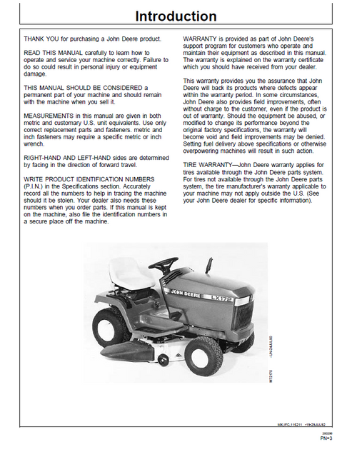 John Deere LX172 LX176 LX178 LX188 Lawn Tractor Manual OMM115211