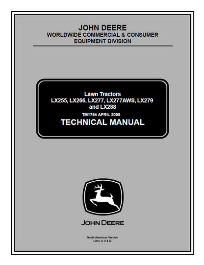 John Deere LX255 LX266 LX277 LX279 LX288 Lawn Tractor Manual TM1754