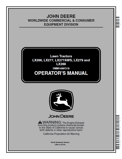 John Deere LX266 LX277 LX277AWS LX279 LX288 Operator Manual OMM148972