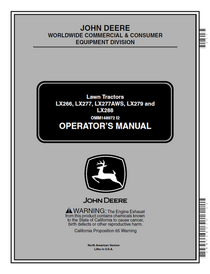 John Deere LX266 LX277 LX277AWS LX279 LX288 Operator Manual OMM148972