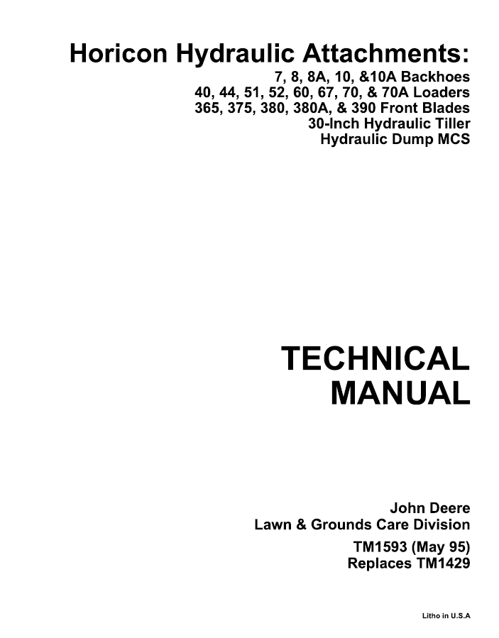John Deere Lawn and Ground Care Division Forklift Technical Manual TM1593 PDF