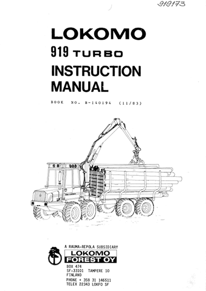 John Deere Lokomo 919 Turbo Instruction Manual B140194 PDF