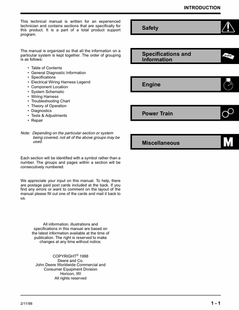 John Deere M10 M21 M23 Mower Technical Service Manual TM1722