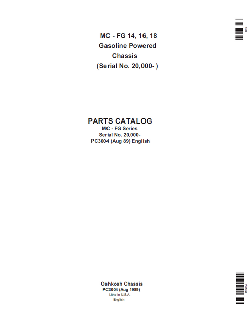 John Deere MC-FG 14, 16 & 18 Gasoline Chassis Parts Catalogue PC3004