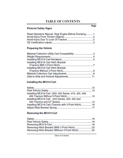 John Deere MC519 Material Collection Utility Cart Manual OMM122166