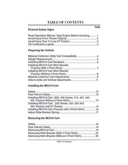 John Deere MC519 Material Collection Utility Cart Manual OMM122166