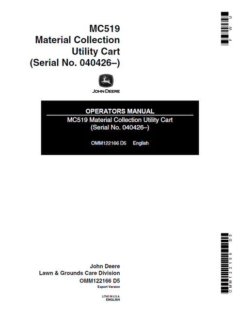 John Deere MC519 Material Collection Utility Cart Operator Manual OMM122166