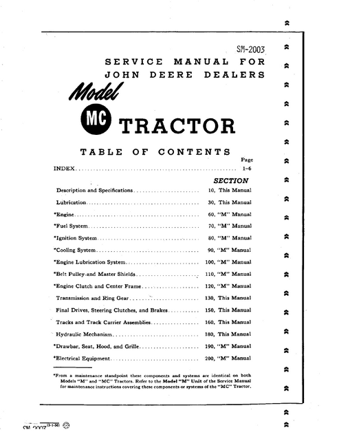 John Deere MC Tractor Workshop Service Manual SM2003
