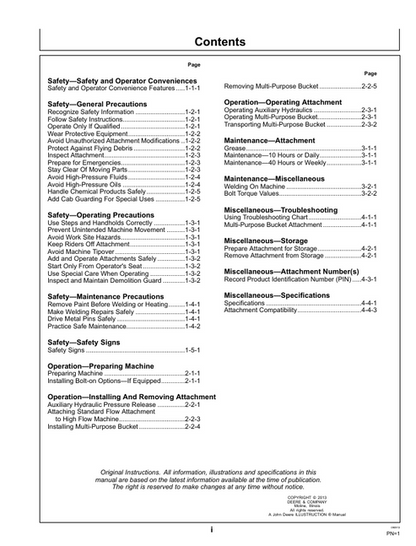 John Deere MP66B MP72B MP78B MP84B Bucket Manual PDF