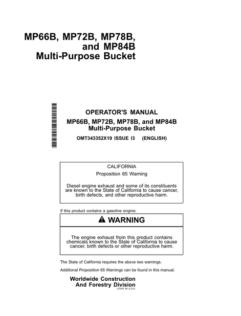 John Deere MP66B MP72B MP78B MP84B Multi-purpose Bucket Manual
