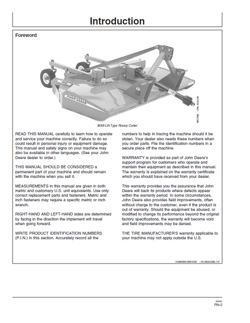 John Deere MX8 & MX10 Rotary Cutter Manual PDF