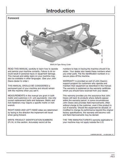 John Deere MX8 & MX10 Rotary Cutter Manual PDF
