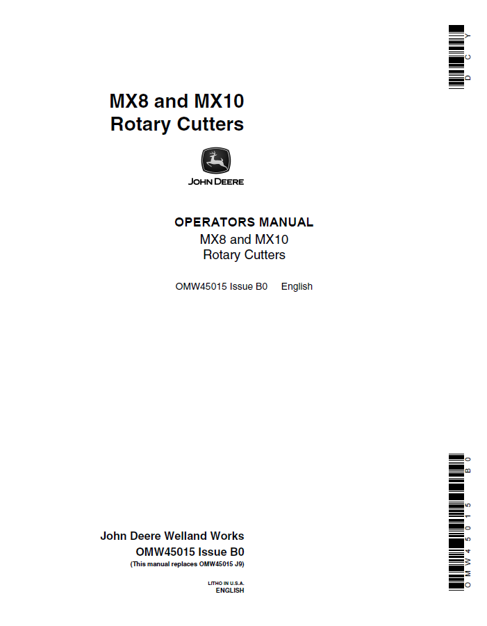 John Deere MX8 and MX10 Rotary Cutters Operator Manual OMW45015 PDF