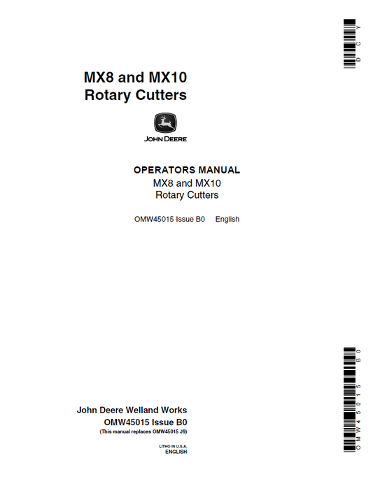 John Deere MX8 and MX10 Rotary Cutters Operator Manual OMW45015 PDF