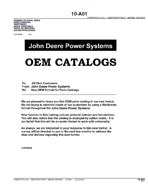 John Deere Marine Engine 6068TFM75 6068TFM76 Parts Manual PC2481