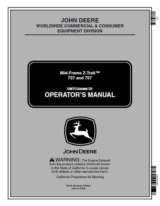 John Deere Mid-Frame Z-Trak™ 737 and 757 Operator Manual OMTCU20986 PDF