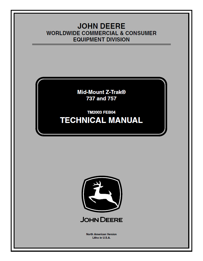 John Deere Mid-Mount Z-Trak® 737 and 757 Technical Manual TM2003 PDF