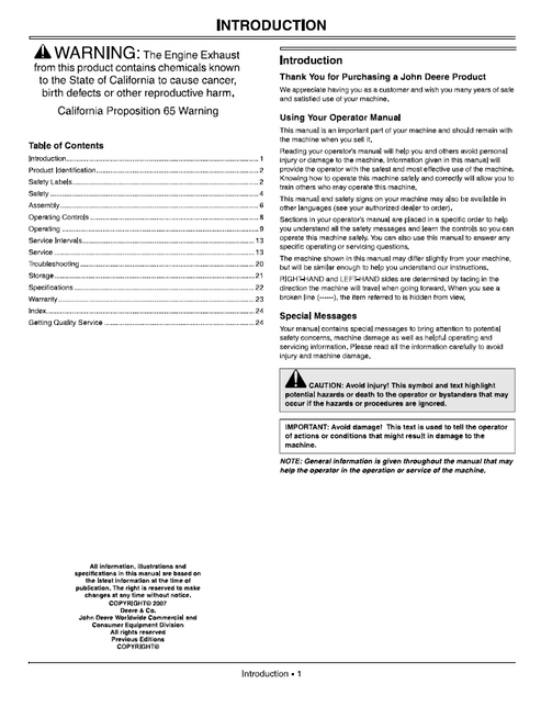 John Deere Momentum JS25 JS35 Rotary Mower Operator Manual PDF