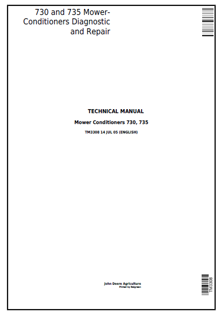 John Deere Mower Conditioners 730, 735 Technical Manual TM3308 PDF 